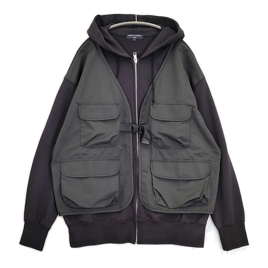 [美品]AD2024 ブラックコムデギャルソン　ジップアップジャージ　サイズL COMME des GARCONS HOMME AD2024 綿裏毛×エステル綿タフタジップ