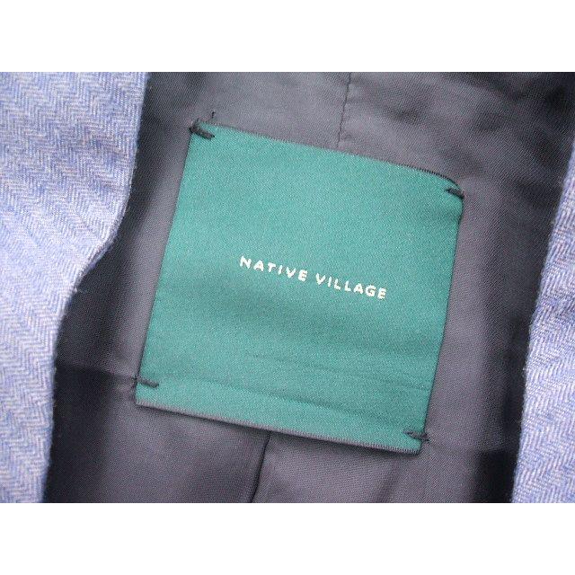 native village ウールシルク ノーカラー コート ブルー グレー native village ウールシルク ノーカラー コート ブルー グレー