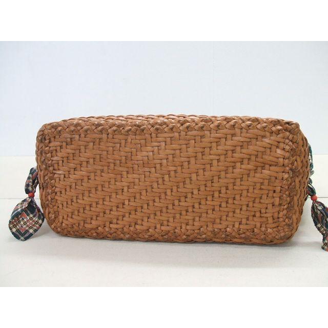 HENRY CUIR レザー編み込み メッシュ かご風 バンダナ付き トートバッグ ブラウン レディース アンリークイール【中古】2-0702G♪ HENRY CUIR レザー編み込み メッシュ かご風 バンダナ付き トート