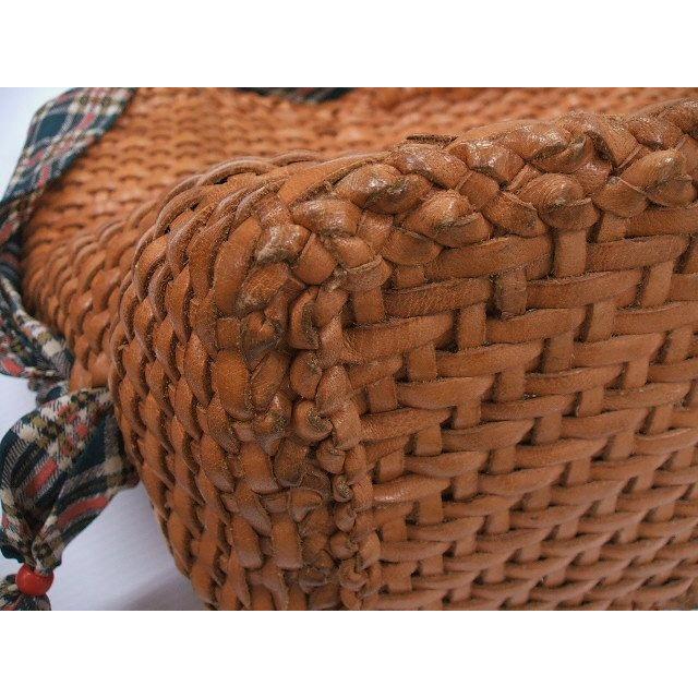 HENRY CUIR レザー編み込み メッシュ かご風 バンダナ付き トート