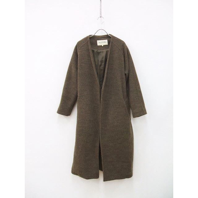 Ray Beams ノーカラーラップコート ツイード素材 コート ブラウン