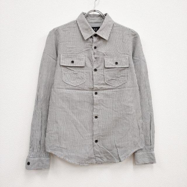 A.P.C. ストライプ サイズ34 長袖シャツ グレー ホワイト