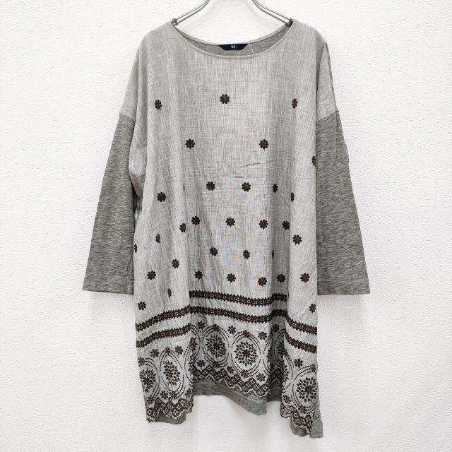 45R/45rpm ハケ目カットワーク×天竺ワンピース 花刺繍 ワンピース  