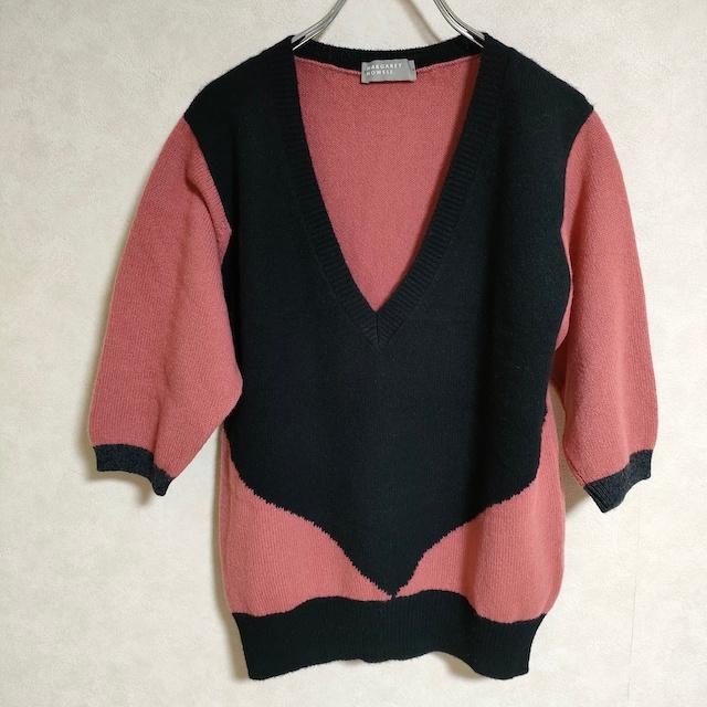 MARGARET HOWELL ウールカシミヤVネックニット カラーブロックニット 
