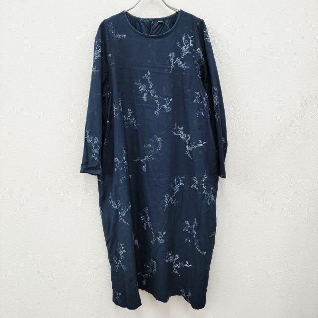 45R/45rpm 春まちプリントのドレス インディゴ コットン  