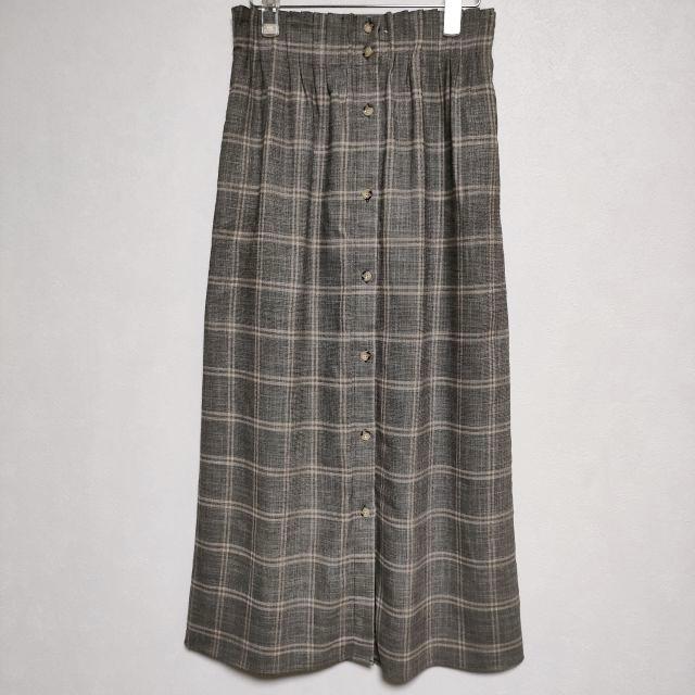 adam et Rope フロントボタン チェック ロングスカート グレー 
