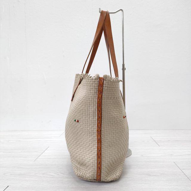 HENRY CUIR レザートートバッグ 編み込み メッシュレザー ビーズ