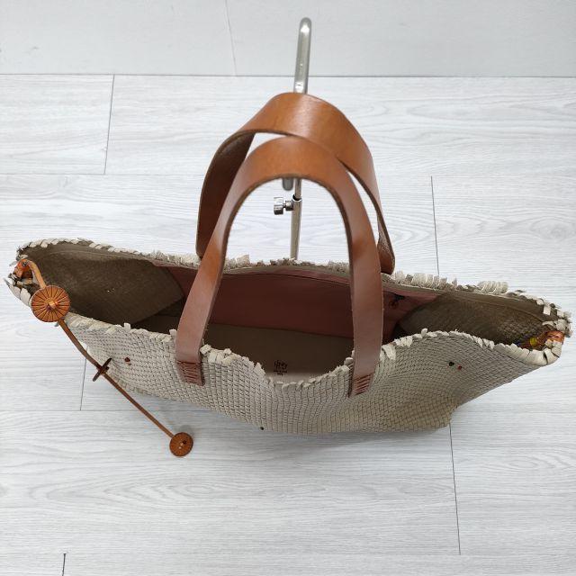 HENRY CUIR レザートートバッグ 編み込み メッシュレザー ビーズ  