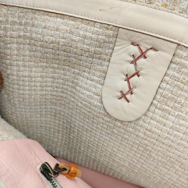 HENRY CUIR レザートートバッグ 編み込み メッシュレザー ビーズ
