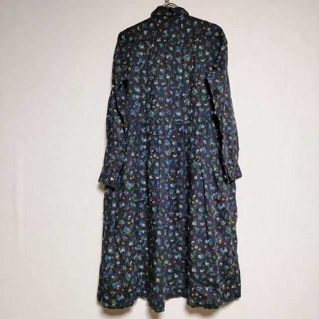 R&D.M.Co- リネン 花柄 シャツドレス ワンピース ネイビー マルチ  