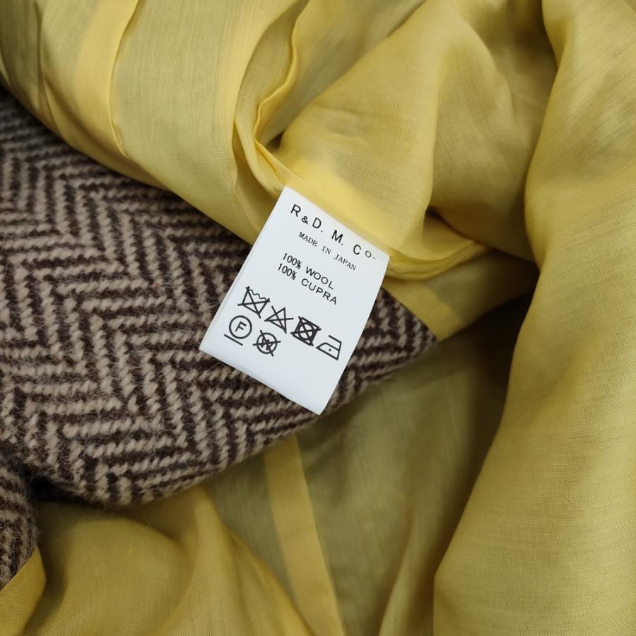 R&D.M.Co- ヘリンボーン ノーカラー 七分袖 定価74000円 コート ブラウン ベージュ レディース オールドマンズテーラー【中古】4-1116A♪ R&D.M.Co- ヘリンボーン ノーカラー 七分袖 定価74000円 コート