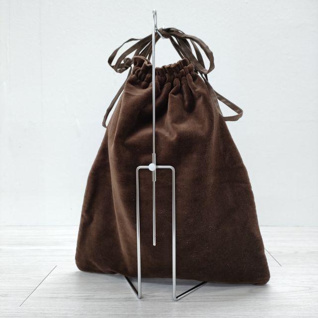 Khadi and Co ベロア 巾着 刺繍 巾着バッグ ブラウン カディ アンド