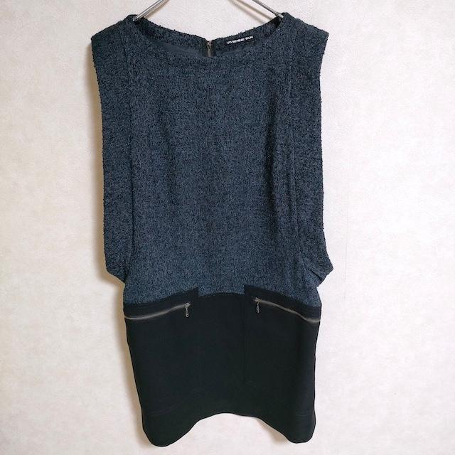 【VIVIENNE TAM】 黒のノースリーブワンピース VIVIENNE TAM ノースリーブ 切替 サイズ1 ワンピース ブラック