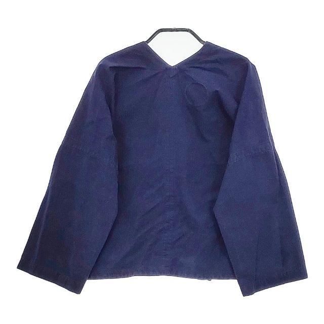 Lin francais d'antan コットン ノーカラー ジャケット ネイビー