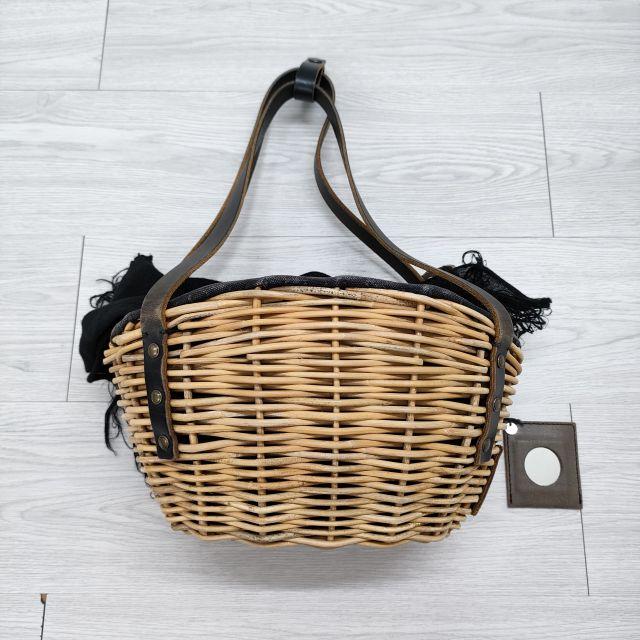 エバゴス ebagos トートバッグ - 黒×ベージュ かごバッグ/2way エバゴス ebagos トートバッグ - 黒×ベージュ かごバッグ/2way