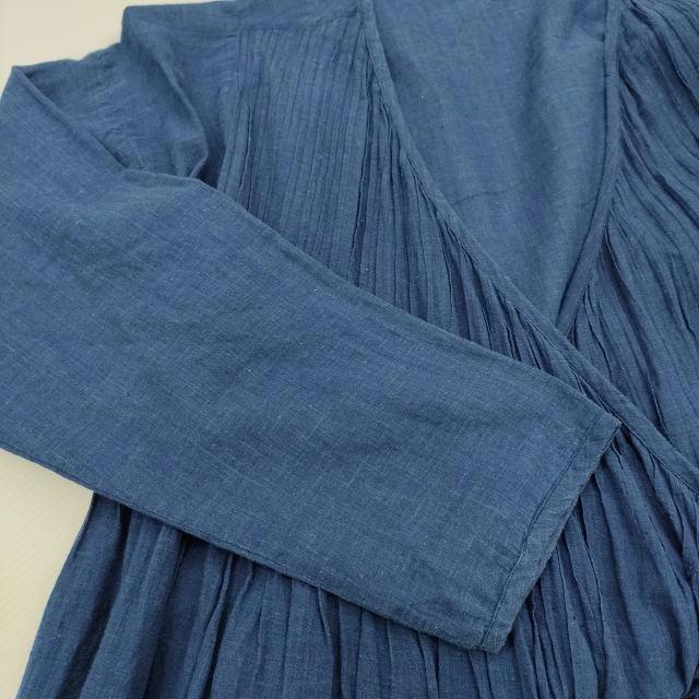 CALICO ピンタック カシュクール コットン サイズL ワンピース ブルー 