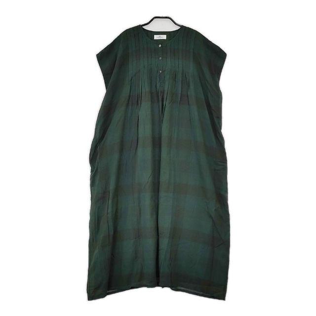 soil インド製 チェック タック ノースリーブ コットン ワンピース グリーン レディース ソイル【中古】5-0703S∞ SOIL（ソイル） インド製 チェック タック ノースリーブ コットン