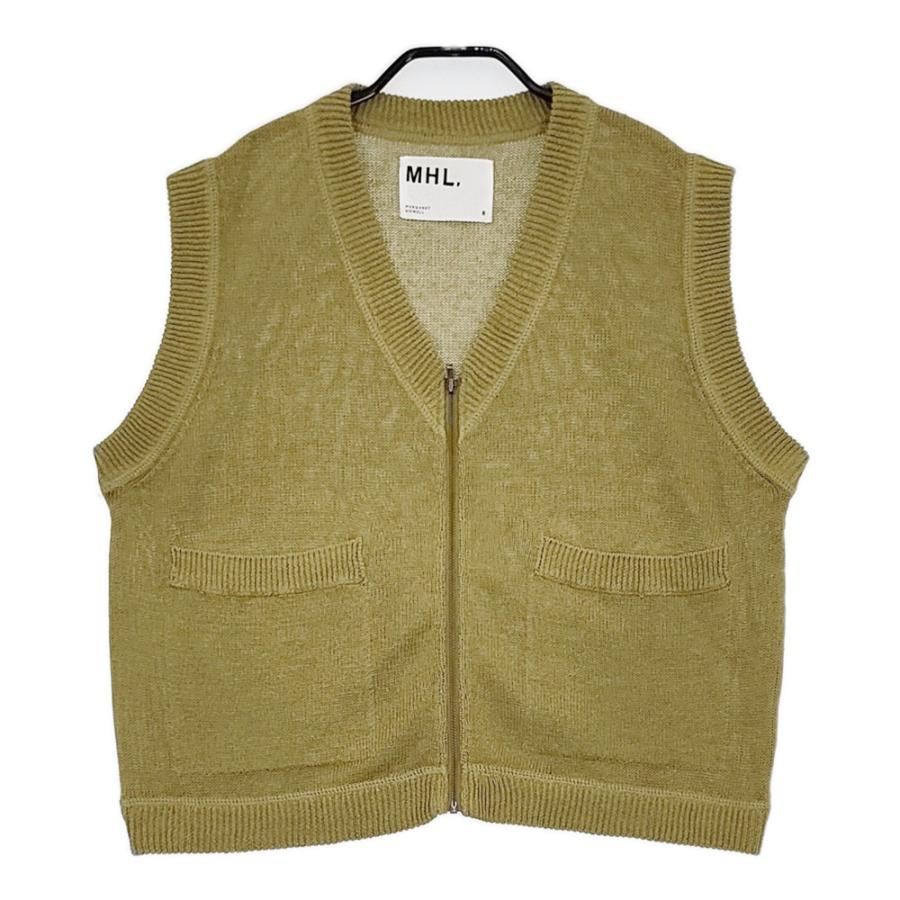 MHL. DRY COTTON LINEN 595-4161501 サイズ2 ニット ジップアップ Vネック ベスト 24SS カーキ レディース エムエイチエル【中古】5-0608M♪ MHL.（エムエイチエル） MHL. DRY COTTON LINEN 595-4161501 サイズ2