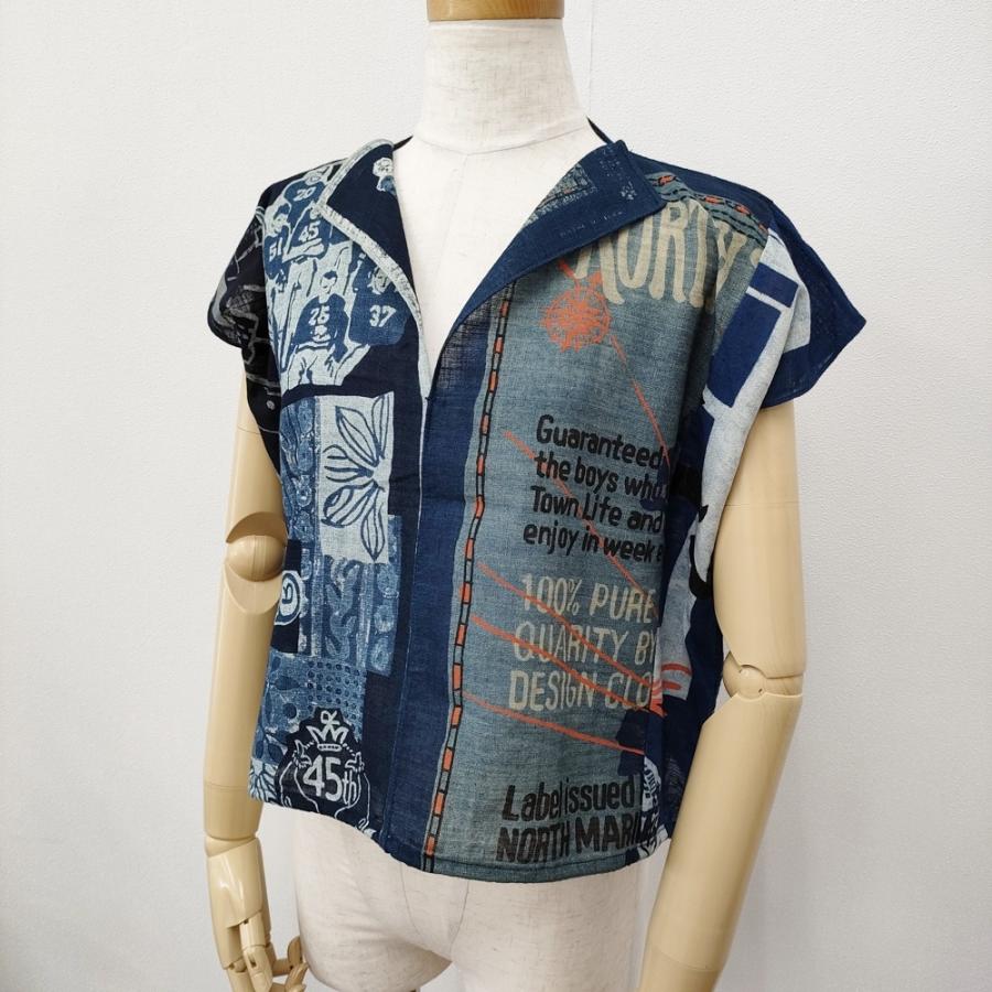 45R】45rpm 絹100% バンダナカットソー 花柄Tシャツ0ブルー 2025年最新  