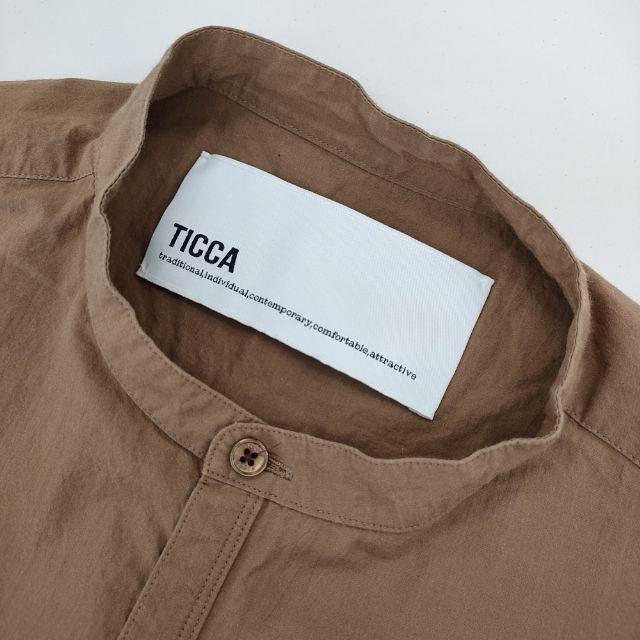 TICCA ノーカラーシャツ 定価25300円 TBCS-021 コットン 長袖シャツ ブラウン レディース ティッカ【中古】5-0120M∞ 251913-02.jpg