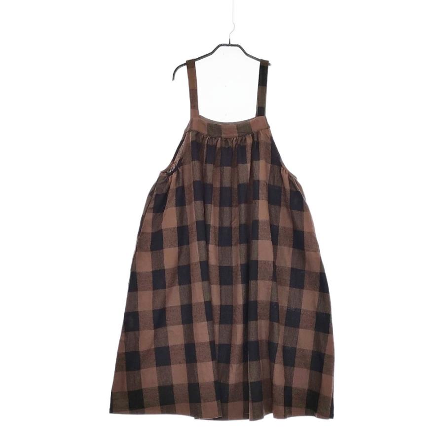 nest Robe ウールコットンリネンブロックチェックジャンパースカート  