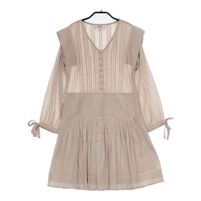 Sea New York インド製 刺繍 ギャザーワンピース rs19-38 レースドレス ワンピース ピンクベージュ レディース シー ニューヨーク【中古】5-0726M∞ Sea New York インド製 刺繍 ギャザーワンピース rs19-38 レースドレス