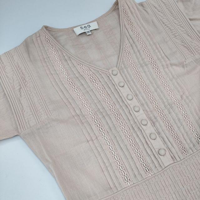 Sea New York インド製 刺繍 ギャザーワンピース rs19-38 レースドレス ワンピース ピンクベージュ レディース シー ニューヨーク【中古】5-0726M∞ Sea New York インド製 刺繍 ギャザーワンピース rs19-38 レースドレス