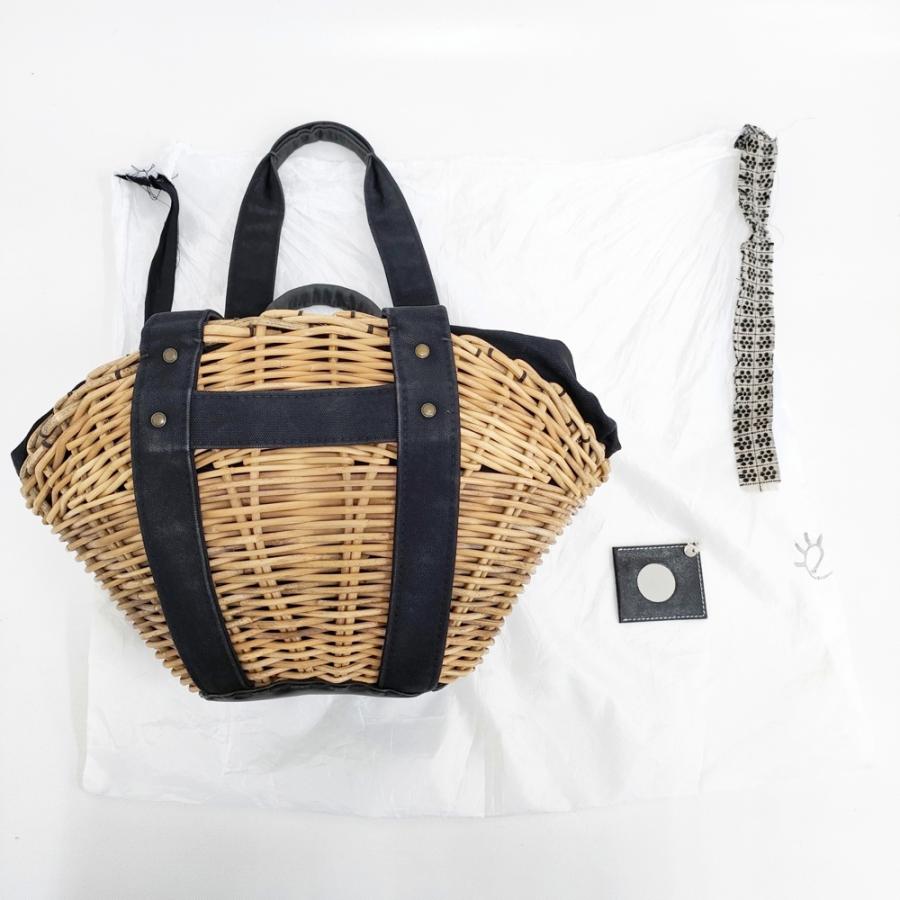 ebagos 15AW 防水キャンバス×紅籐 扇型 定価56000円 かごバッグ  