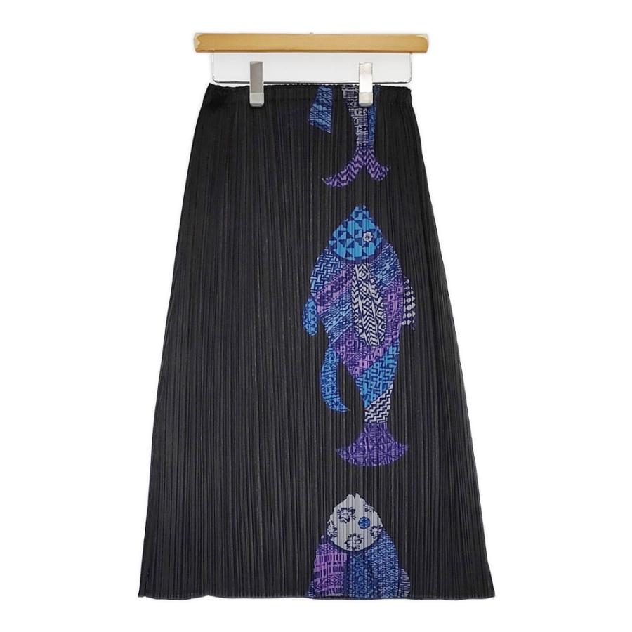PLEATS PLEASE ISSEY MIYAKE フィッシュプリント プリーツスカート PP33-JG635 ロング ブラック レディース プリーツプリーズ【中古】5-0614M♪ The Flat Head（フラッドヘッド） PLEATS PLEASE ISSEY MIYAKE
