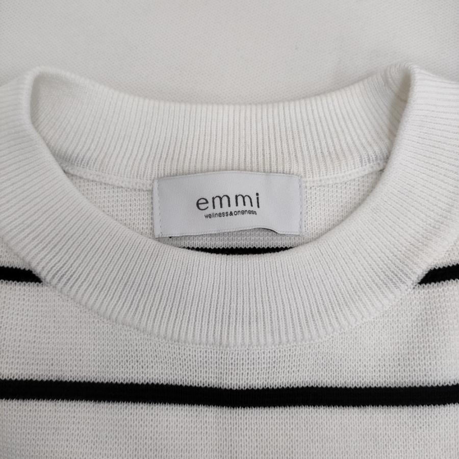 emmi 10th emmiロゴミラノリブトップス 定価15400円 ボーダー コットン