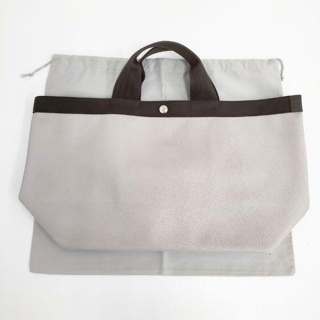 Herve Chapelier 705GPコーテッドキャンバススクエアトートL A4サイズ マスティック×モカ トートバッグ エルベシャプリエ 5-1015G 267966の画像