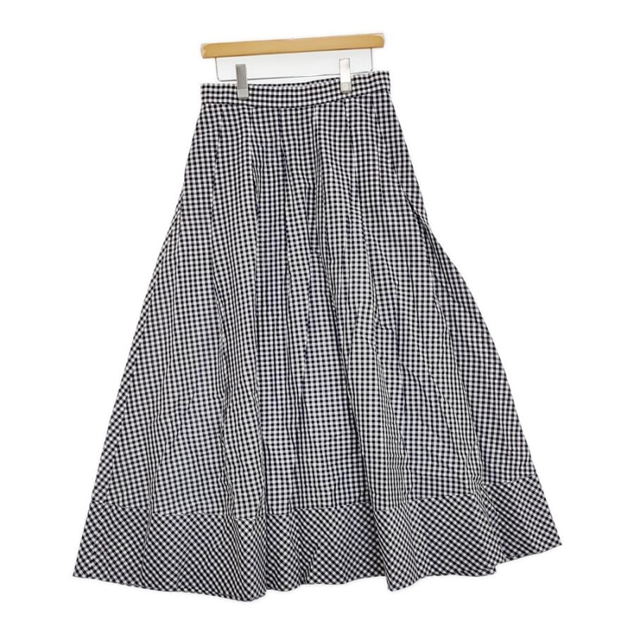 saqui ギンガムチェックロングフレアスカート コットンシルク ネイビー 38 saqui vichy long skirt 38 20SS10 コットンシルク ギンガムチェック