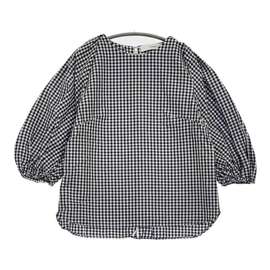 saqui vichy big sleeve blouse 38 定価33000円 コットンシルク  