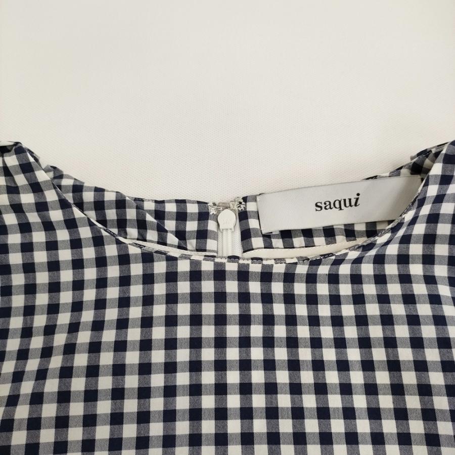 saqui vichy big sleeve blouse 38 定価33000円 コットンシルク  