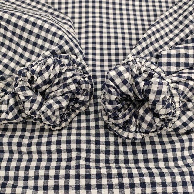 saqui vichy big sleeve blouse 38 定価33000円 コットンシルク  