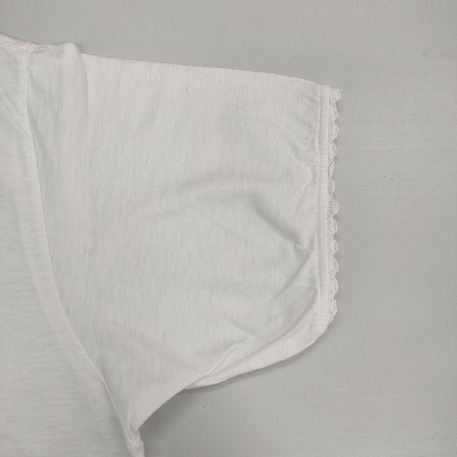 美品 45R 日本製 コットン天竺 長袖カットソー R刺繍 ホワイト 白 ロンT 45R（フォーティファイブアール） 45R/45rpm レースde天竺Tシャツ 定価