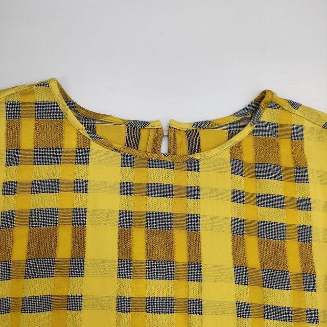 HERMES チェック柄 半袖Tシャツ グレー/イエロー Sally Scott 57-65-2043 半袖 チェック ブラウス シャツ イエロー