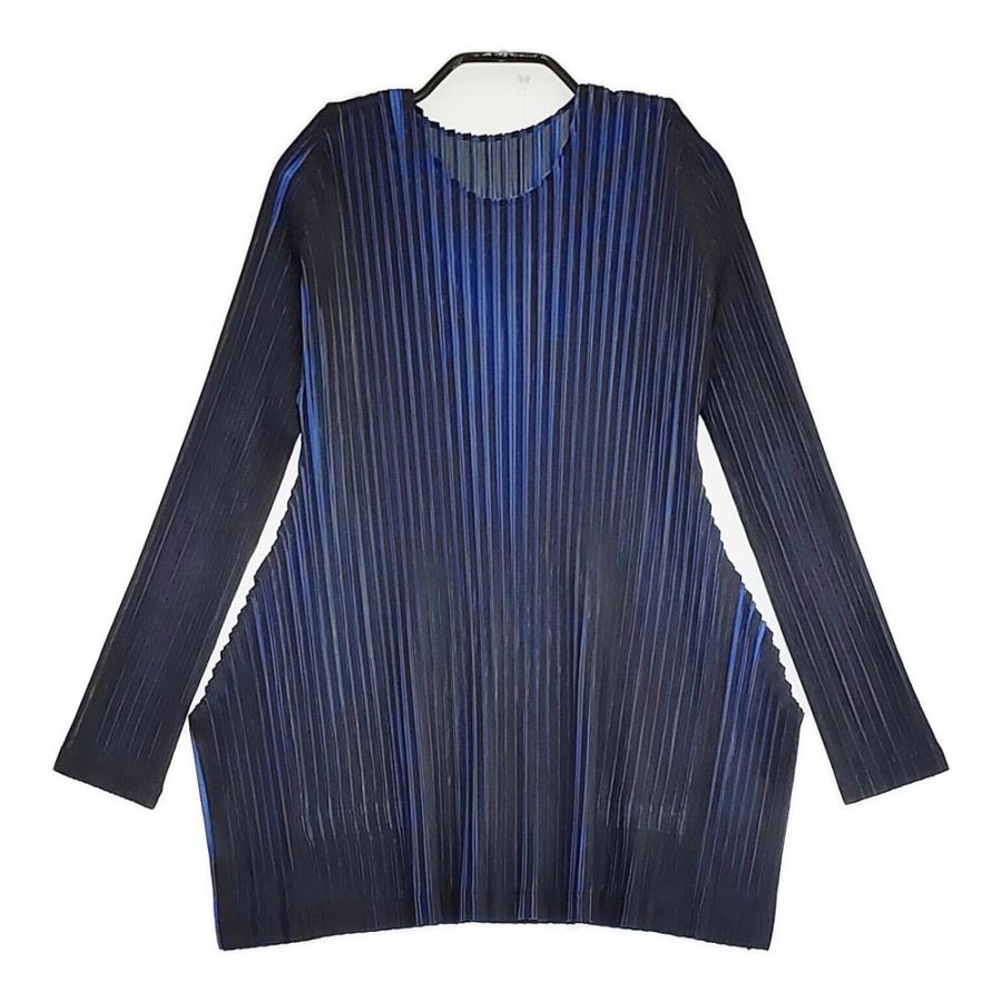 PLEATS PLEASE ISSEY MIYAKE 美品 プリーツチュニック PP23JK521 サイズ3 サイドスリット カットソー ブラック ブルー レディース プリーツプリーズ【中古】5-1115M♪ PLEATS PLEASE ISSEY MIYAKE 美品 プリーツチュニック PP23JK521