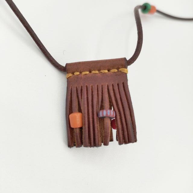 HENRY CUIR アンリークイール　ネックレス　レザー　ビーズ HENRY CUIR レザー ビーズ フリンジ 革 ネックレス ブラウン アンリー