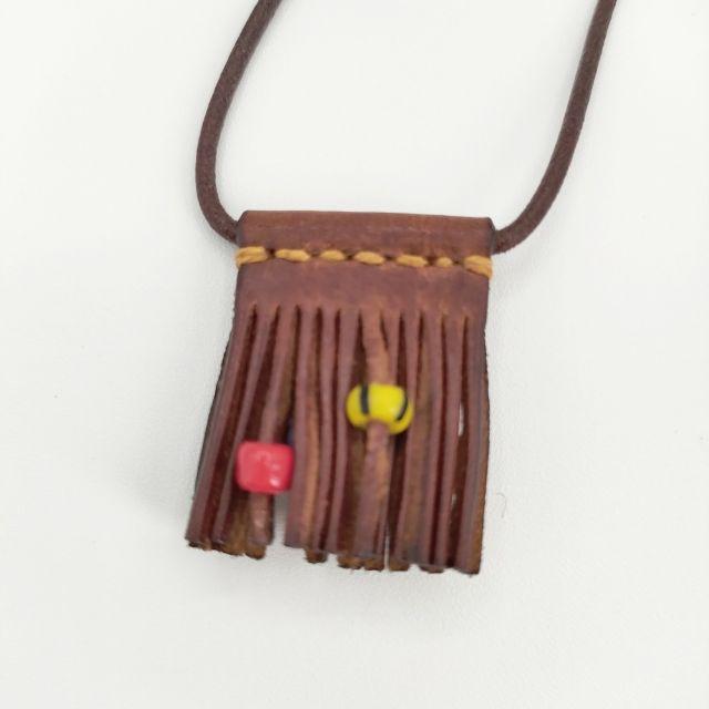 【美品】 HENRY CUIR 　レザー　ビーズ　ネックレス HENRY CUIR レザー ビーズ フリンジ 革 ネックレス ブラウン アンリー