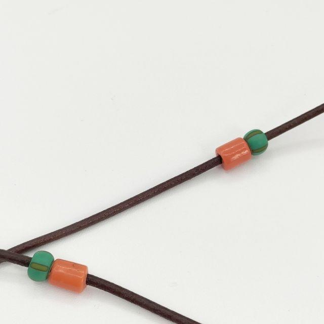 HENRY CUIR レザー ビーズ フリンジ 革 ネックレス ブラウン アンリー