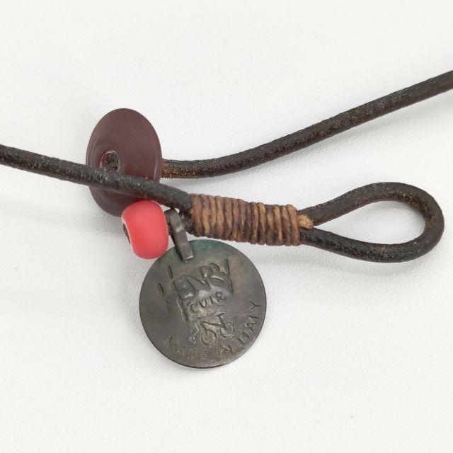アンリークイール　ブラウンレザー ネックレス HENRY CUIR レザー ビーズ フリンジ 革 ネックレス ブラウン アンリー