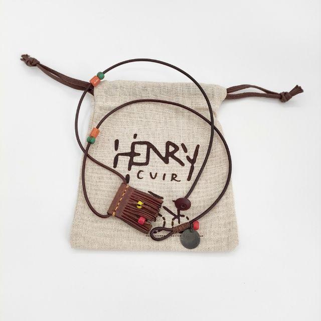 HENRY CUIR レザー ビーズ フリンジ 革 ネックレス ブラウン アンリー