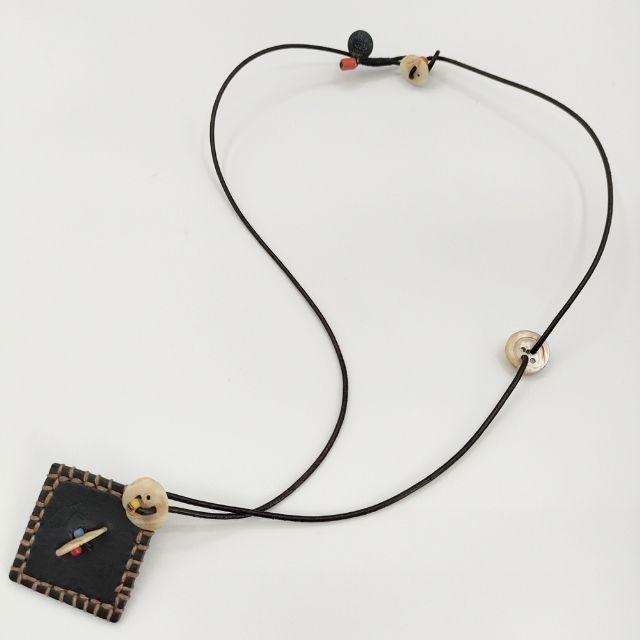 【美品】 HENRY CUIR 　レザー　ビーズ　ネックレス HENRY CUIR レザー ビーズ フリンジ 革 ネックレス ブラウン アンリー