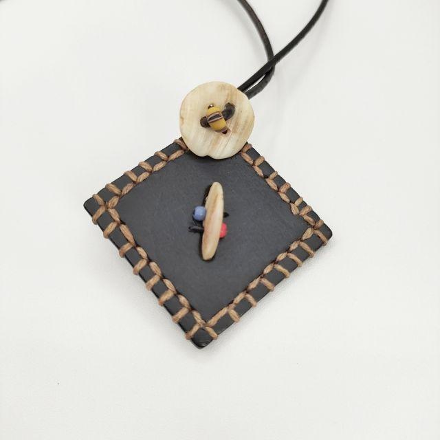 HENRY CUIR 革 レザー ビーズ シェル ネックレス ブラック アンリー