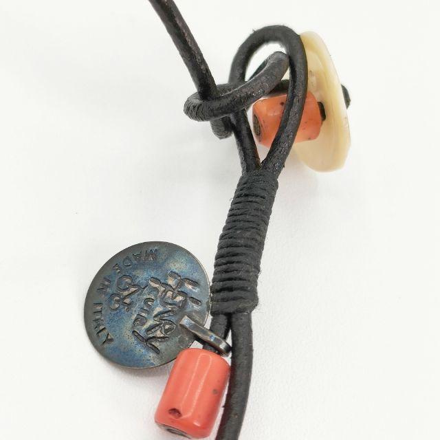 HENRY CUIR 革 レザー ビーズ シェル ネックレス ブラック アンリー