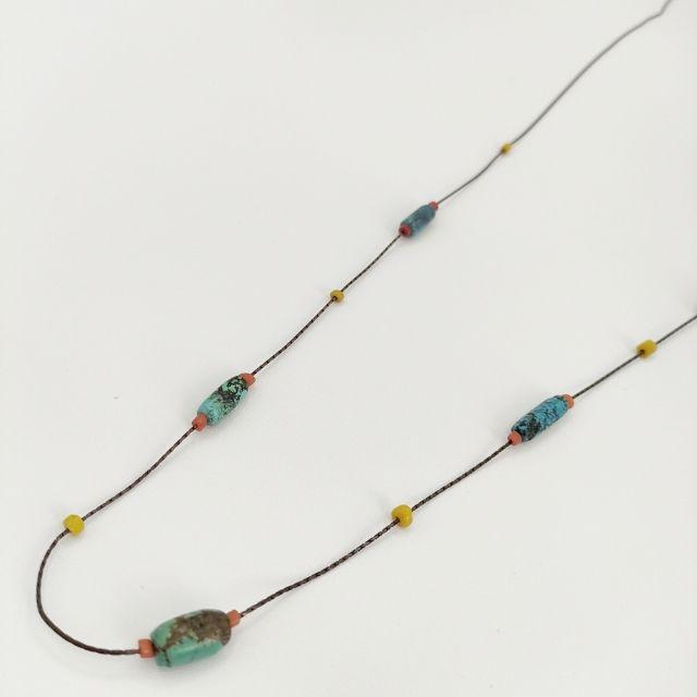 HENRY CUIR ビーズ ストーン ネックレス ブロンズ ブルー アンリー