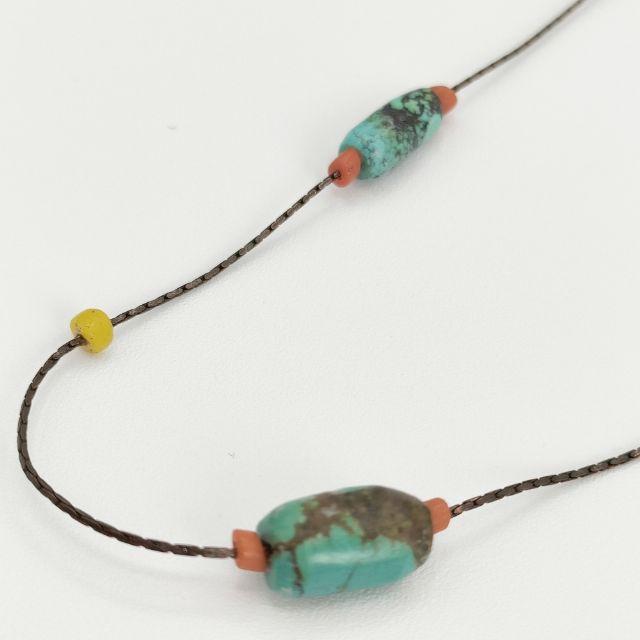 HENRY CUIR ビーズ ストーン ネックレス ブロンズ ブルー アンリー