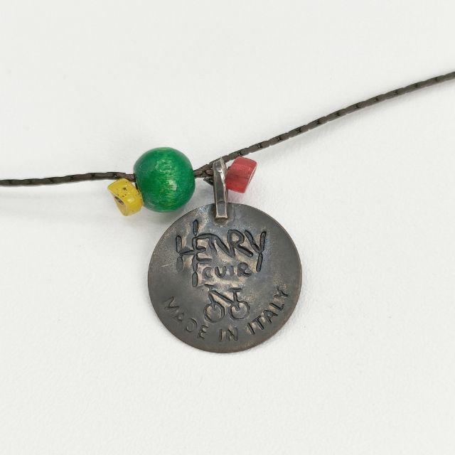 【美品】 HENRY CUIR 　レザー　ビーズ　ネックレス HENRY CUIR 革 レザー ビーズ シェル ネックレス ブラック アンリー