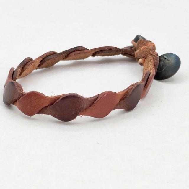 【美品】 HENRY CUIR レザー&ビーズ ブレスレット HENRY CUIR 革 レザー ビーズ ブレスレット ブラウン アンリークイール